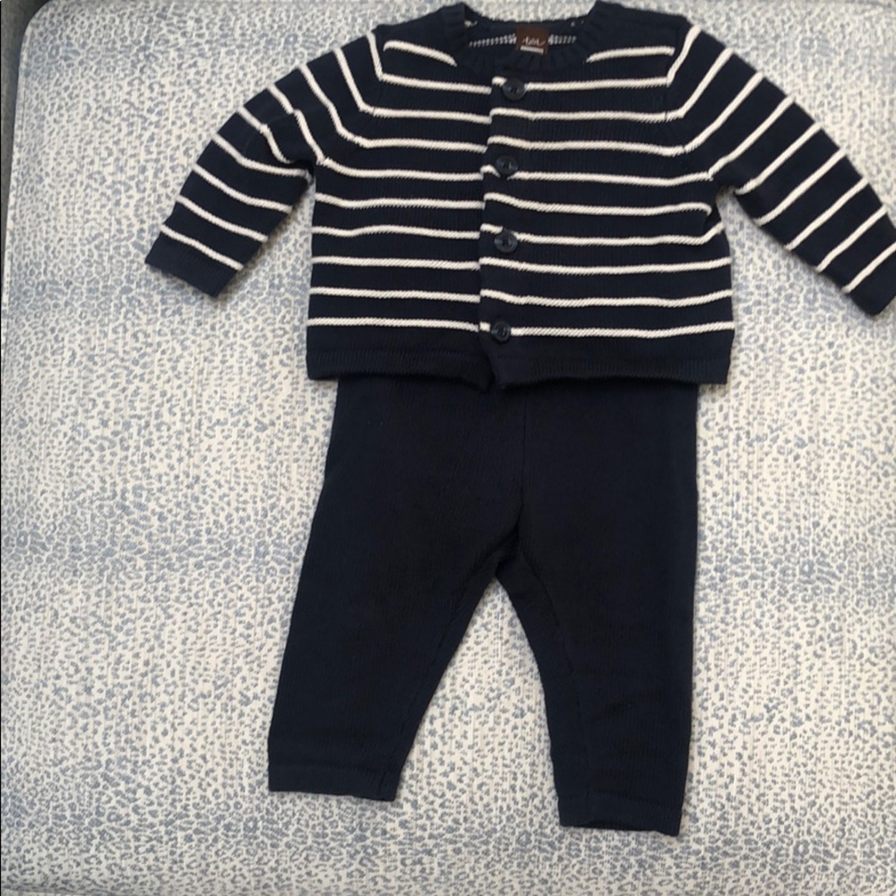 Tea blue knit set with stripes- worn once